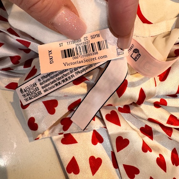 NWT Victorias Secret Red Heart Print Satin Demi‎ Bra White Red Bow XL Valentines - Picture 8 of 11